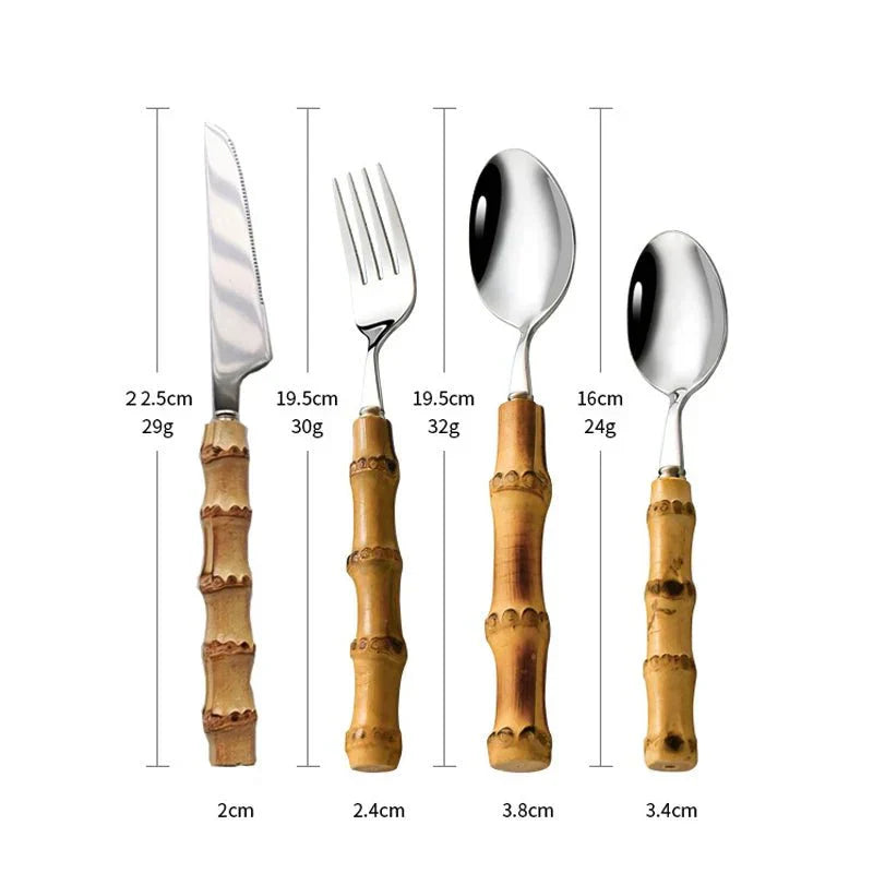 Eco Friendly Bamboo Handle Stainless Steel Utensil Set