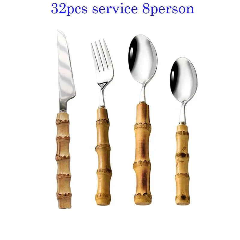 Eco Friendly Bamboo Handle Stainless Steel Utensil Set