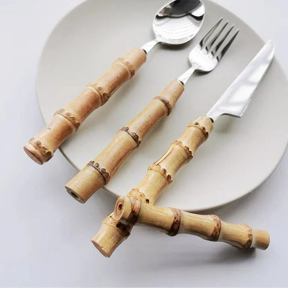 Eco Friendly Bamboo Handle Stainless Steel Utensil Set