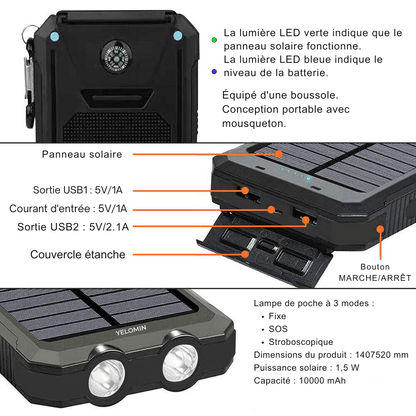 Durable Waterproof 10,000mAh Solar Power Bank