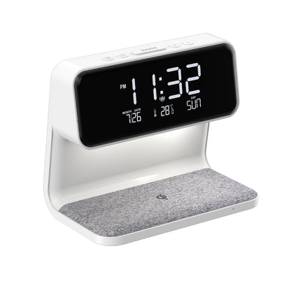 Compact Bedside LED Lamp with USB Charger & Alarm Clock