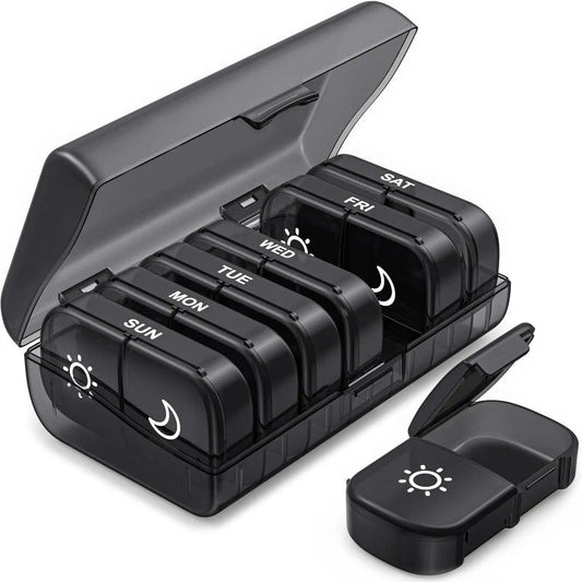 Daily Pill Box - Portable, Extra Large, BPA Free Organizer - Fesara