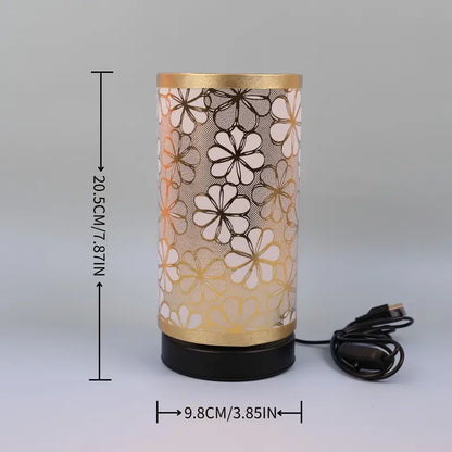 Rustic Farmhouse Desk Lamp with USB and Floral Shade
