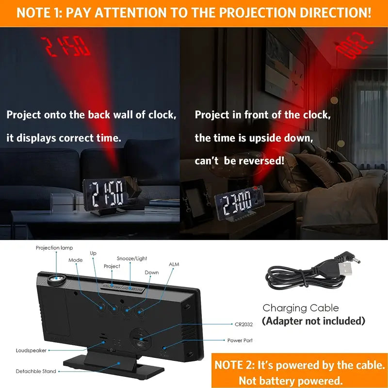 Large LED Digital Alarm Clock with USB Charging