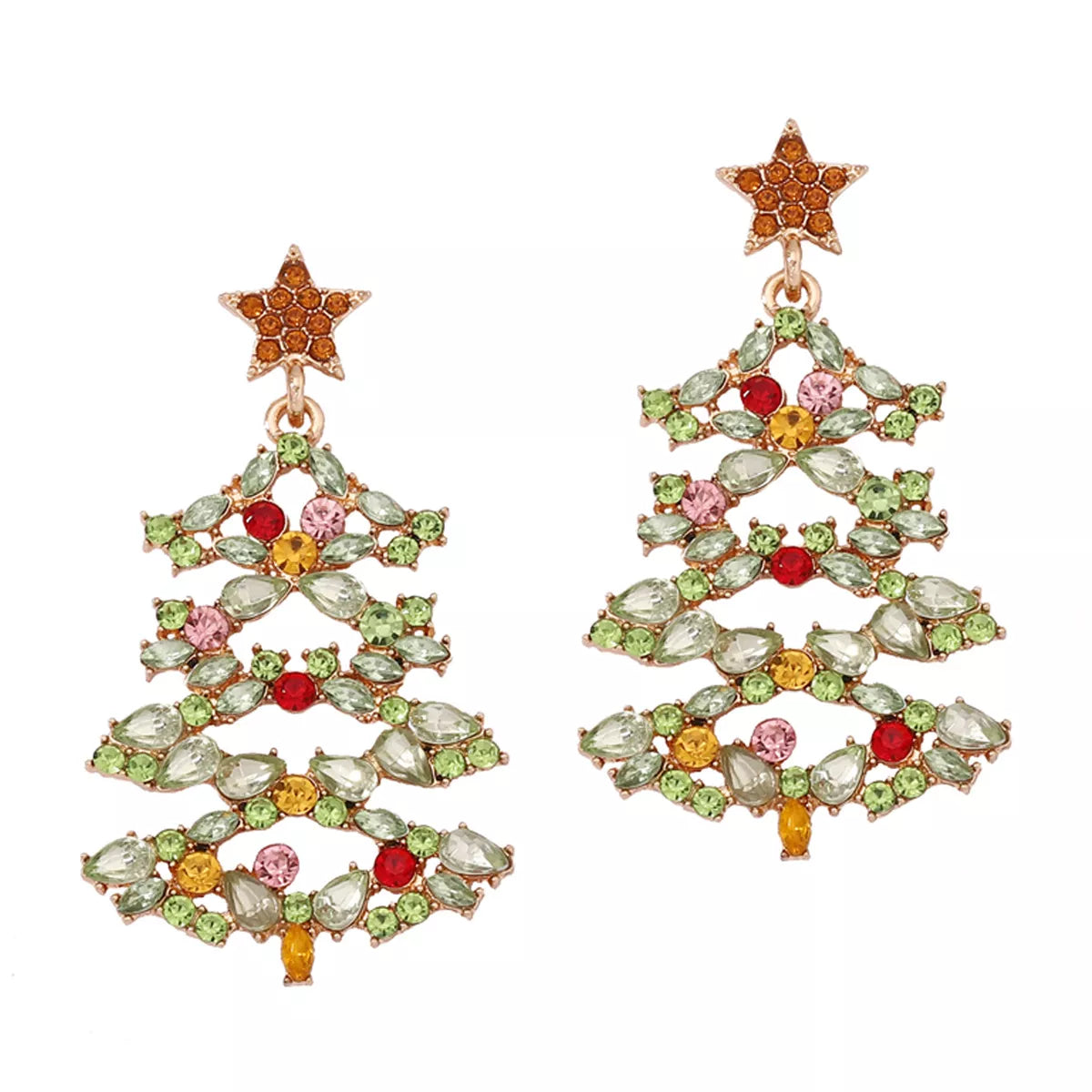Sparkly Xmas Tree Dangle Earrings with Stones