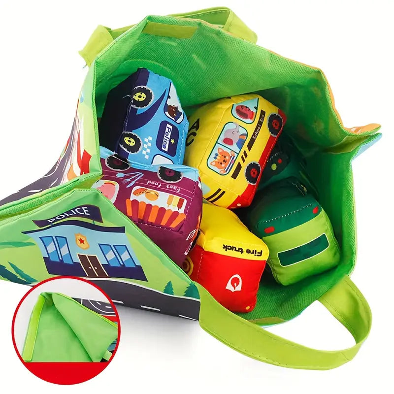 Portable 2-in-1 Soft Toy Cars Playset with Storage Bag