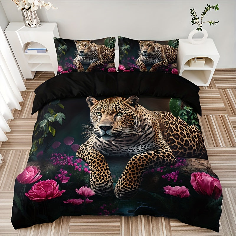 Elegant Floral Animal Print 3pc Bedding Set