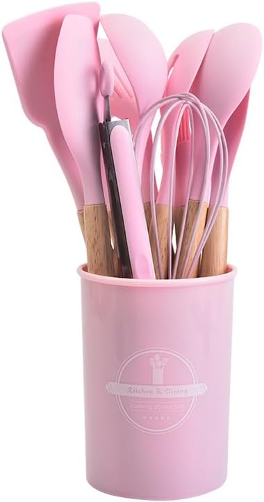 Premium Silicone Kitchen Utensil Set with Wooden Handles