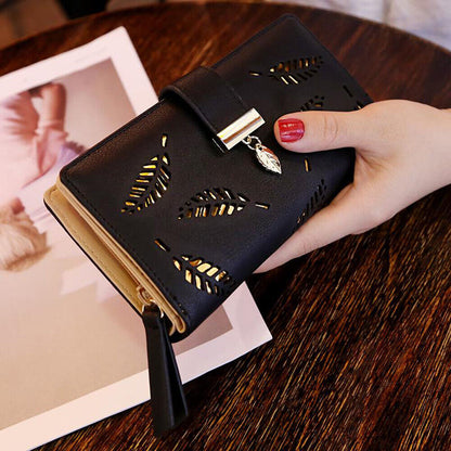 Luxury PU Leather Wallet with Leaf Accent