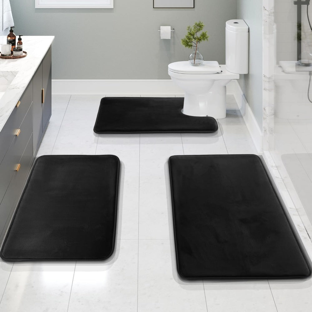 Plush 3-Piece Bathroom Mat Set - Soft and Non Slip