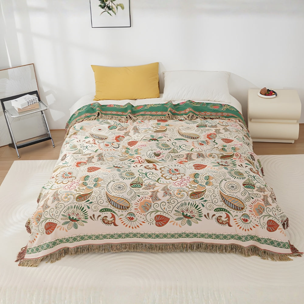 Colorful Reversible Sofa Bed Throw Autumn Leaf Pattern