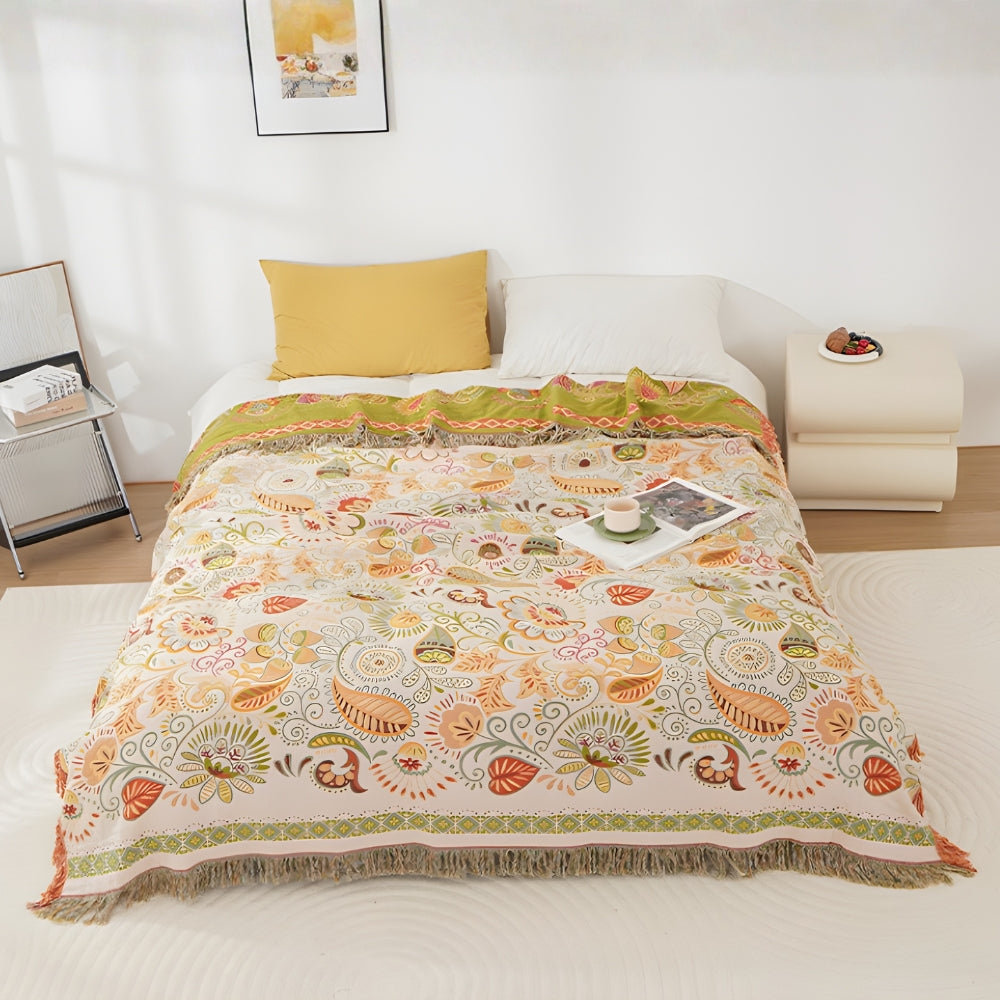 Colorful Reversible Sofa Bed Throw Autumn Leaf Pattern - Fesara