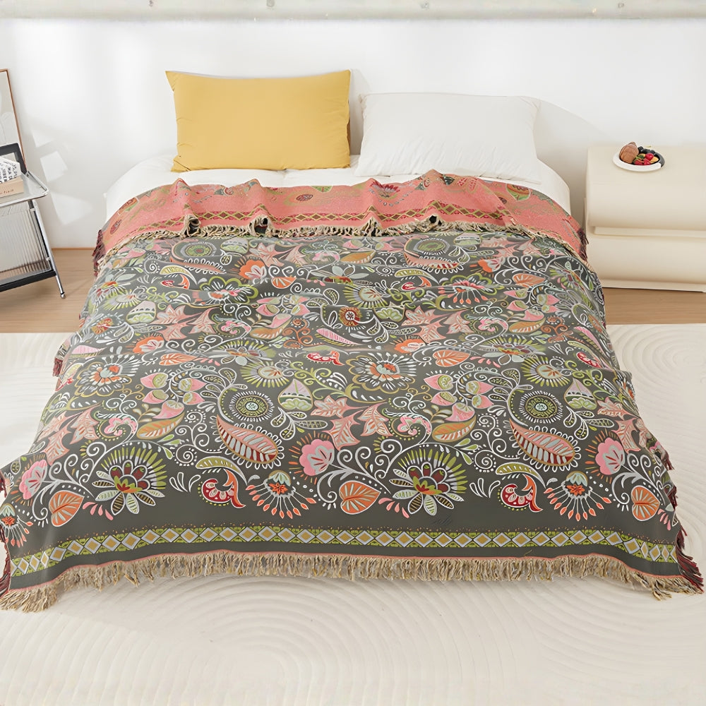 Colorful Reversible Sofa Bed Throw Autumn Leaf Pattern