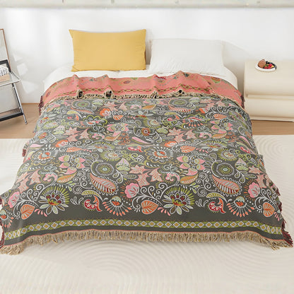 Colorful Reversible Sofa Bed Throw Autumn Leaf Pattern