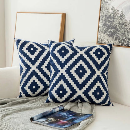 Navy Floral Accent Throw Pillow with Embroidery Design