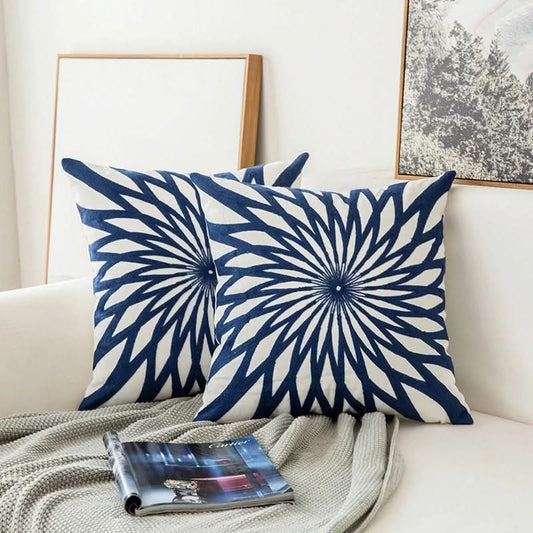 Navy Floral Accent Pillow Cover - Fesara