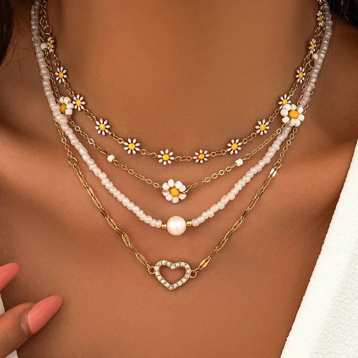 Boho Floral Layering Necklace Set