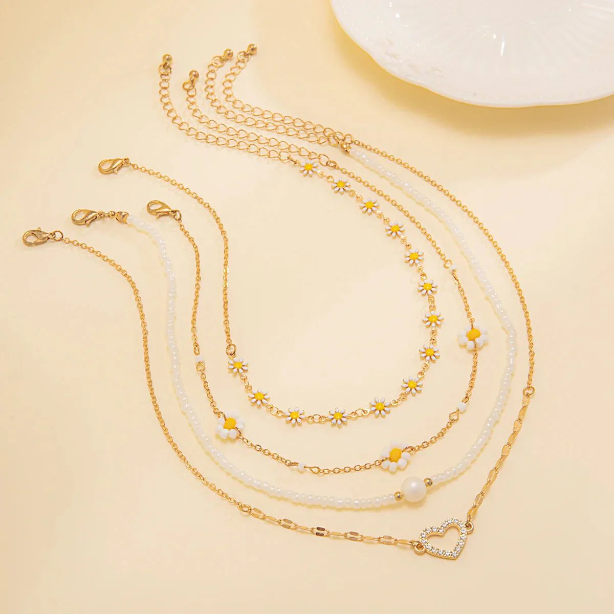 Boho Floral Layering Necklace Set