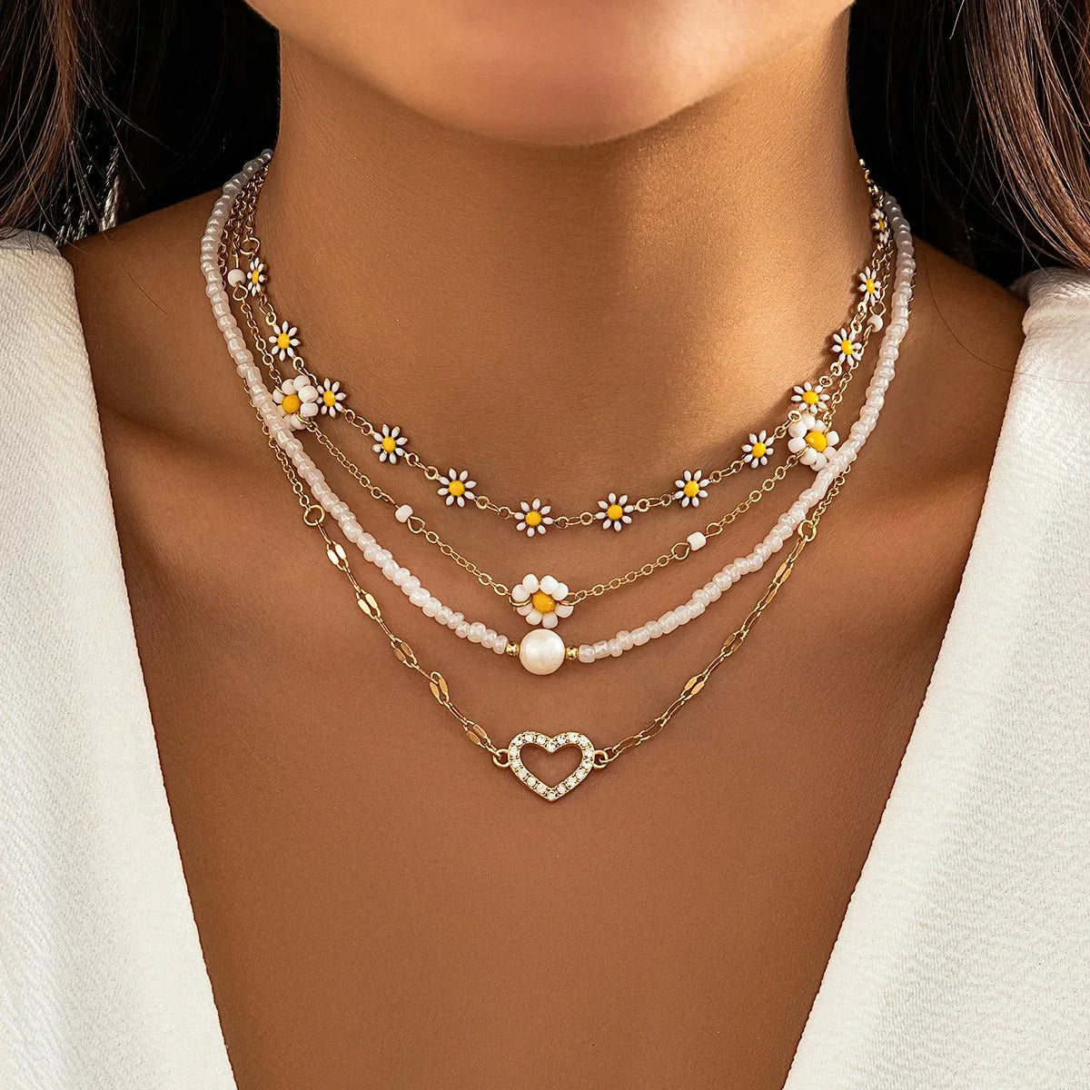Boho Floral Layering Necklace Set - Fesara