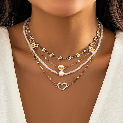 Boho Floral Layering Necklace Set - Fesara