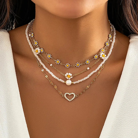 Boho Floral Layering Necklace Set - Fesara