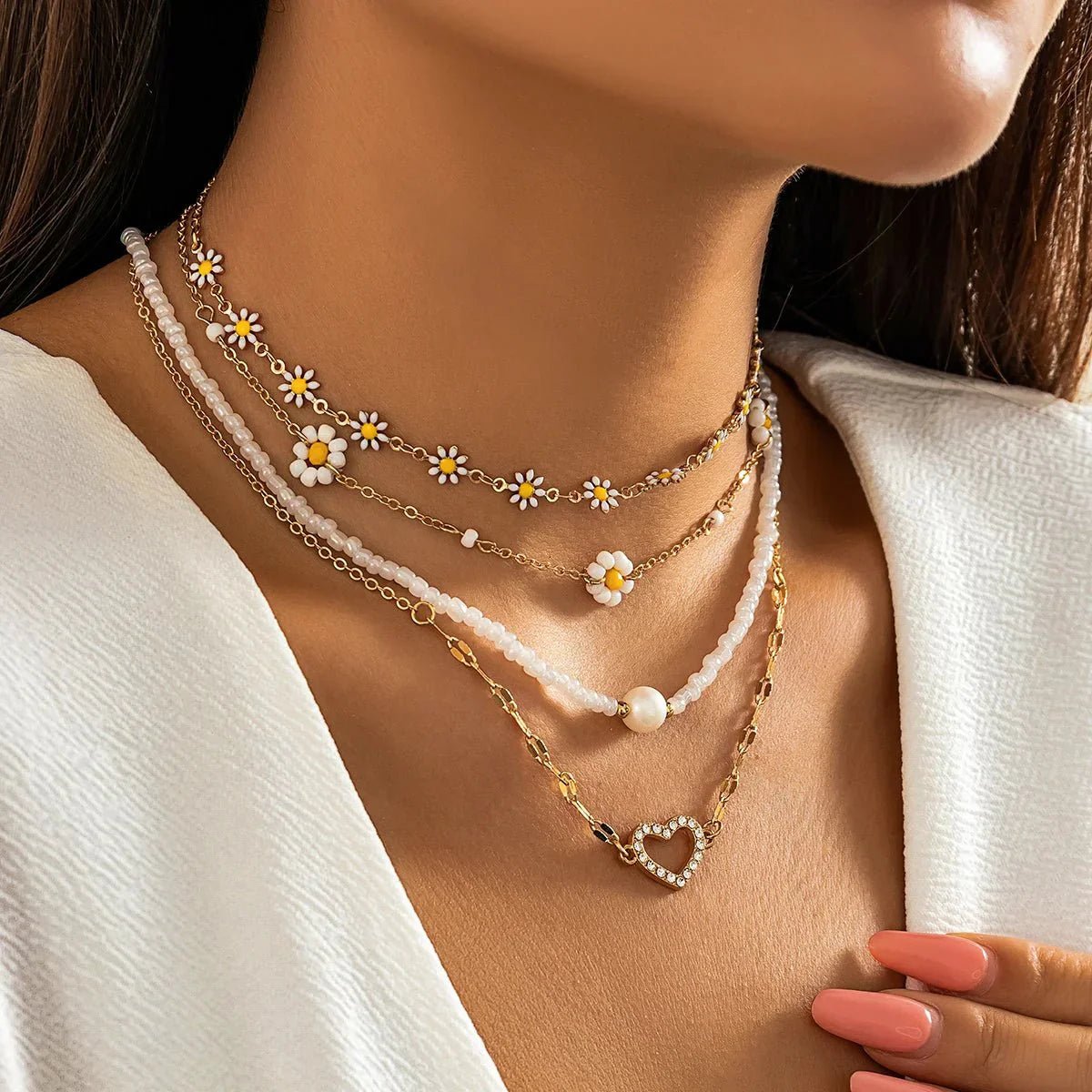 Boho Floral Layering Necklace Set