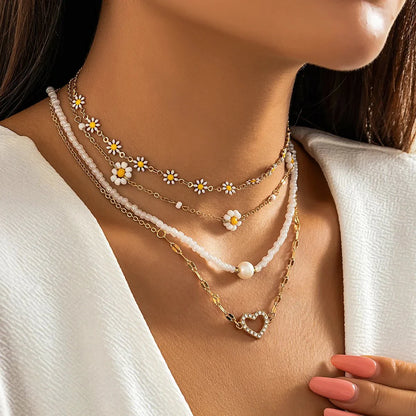 Boho Floral Layering Necklace Set