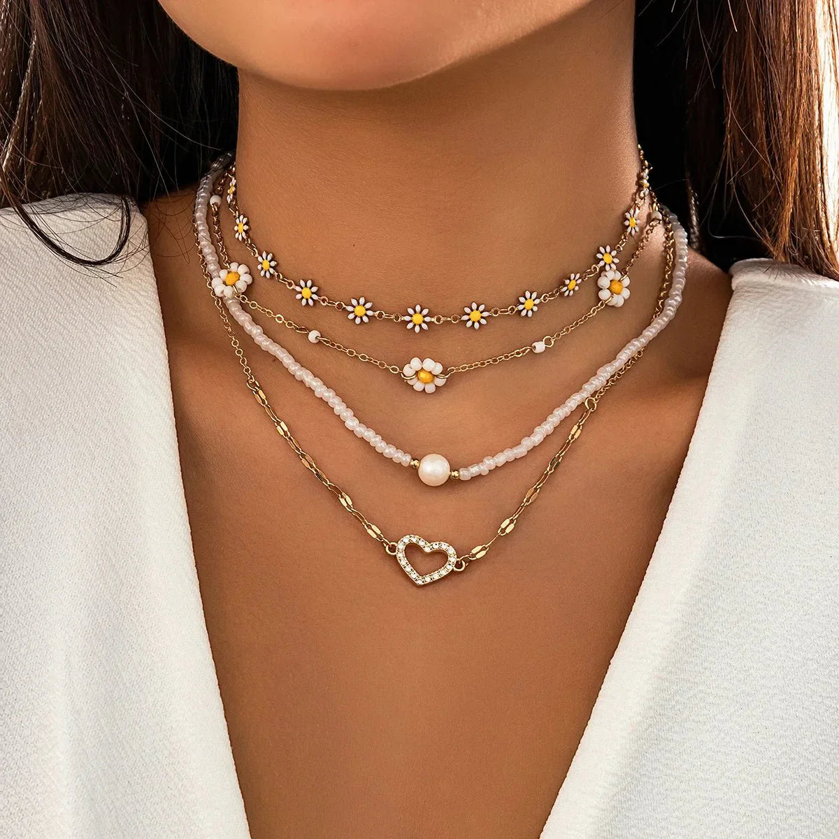 Boho Floral Layering Necklace Set