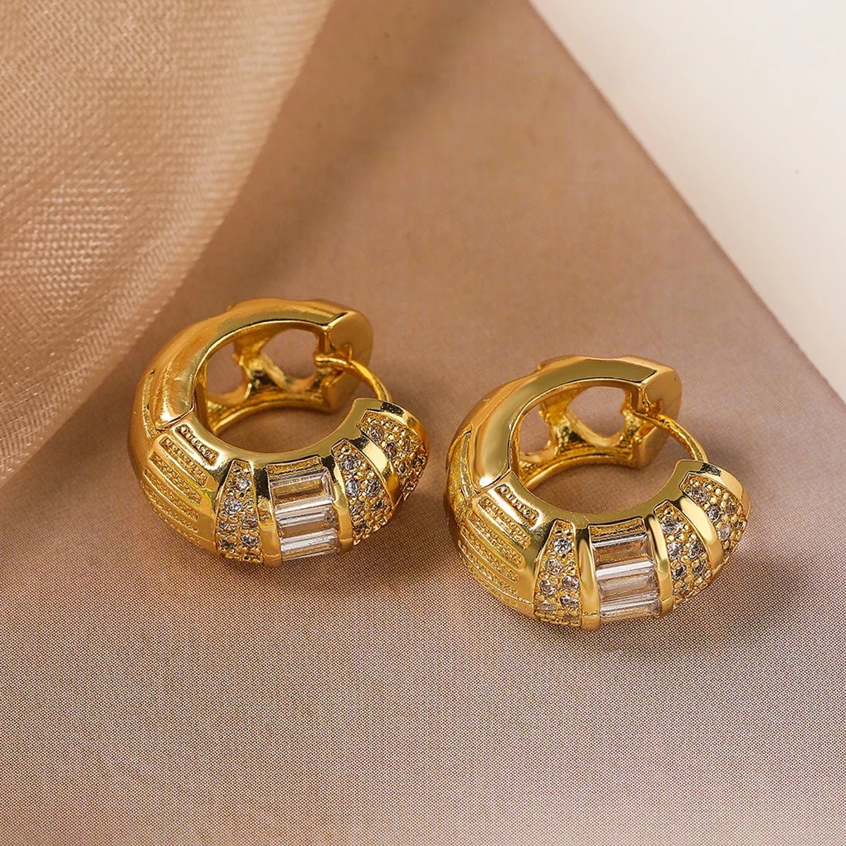 Fesara | Chic Diamond Drop Hoop Earrings - Fesara