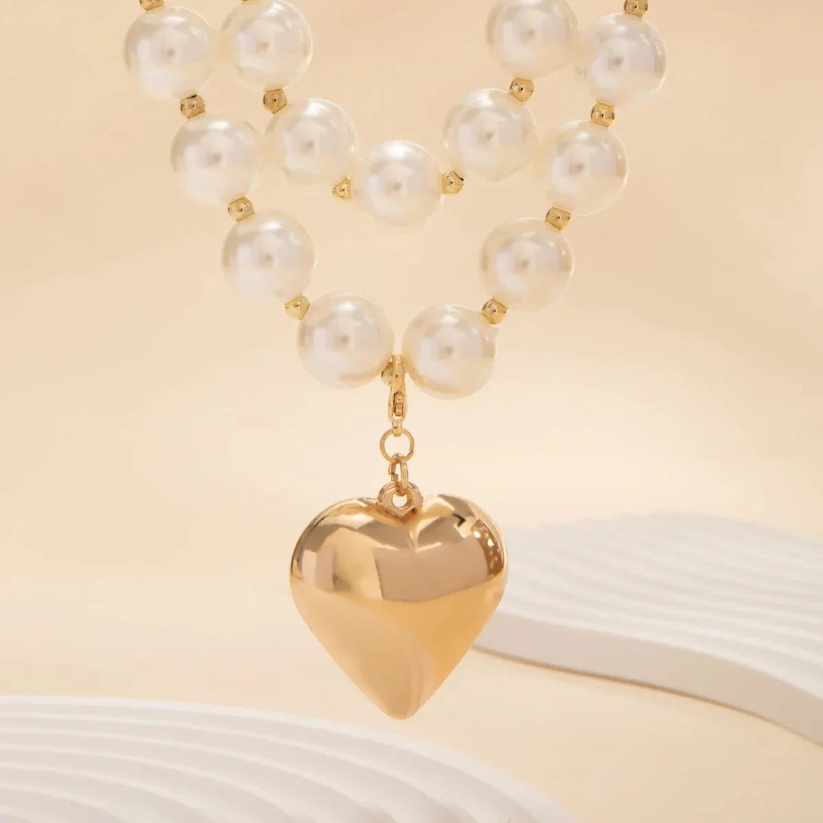 Elegant Double Layered Pearl Heart Necklace