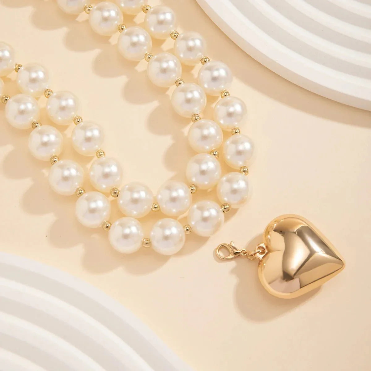 Elegant Double Layered Pearl Heart Necklace