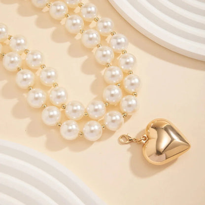 Elegant Double Layered Pearl Heart Necklace