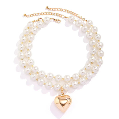 Elegant Double Layered Pearl Heart Necklace