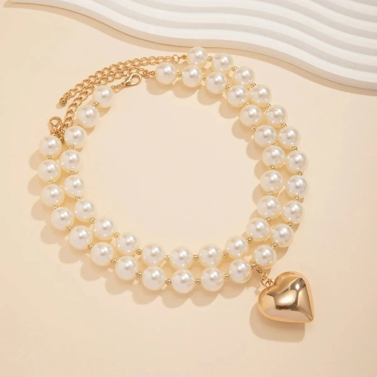 Elegant Double Layered Pearl Heart Necklace