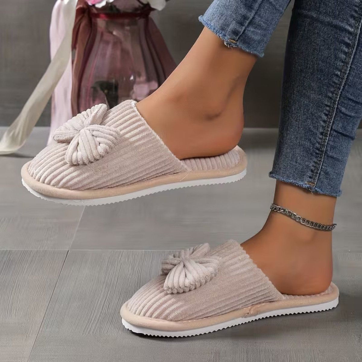 Bow Knit Winter Slippers for Women - Slippers - Wild Eye Vision