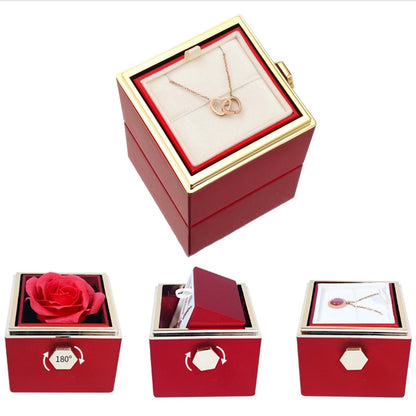 Lovely Heart Pendant Necklace with Rotating Rose Box