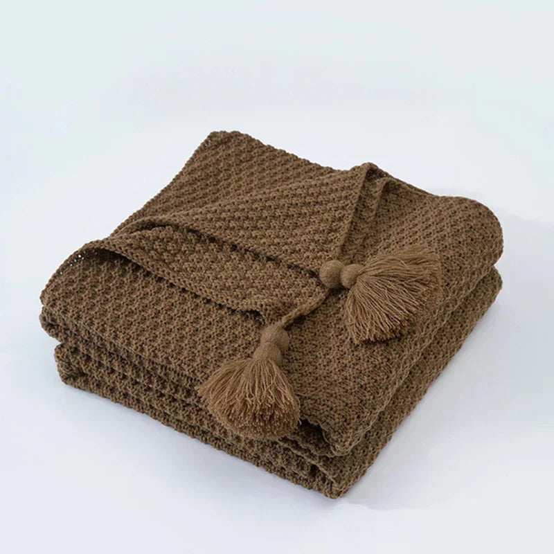 Cozy Wool Throw Blanket with Tassels
