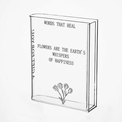 Clear Glass Book Vase - Elegant Flower Centerpiece - Fesara