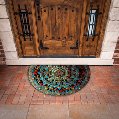 Semicircle Welcome Mat with Mandala Pattern Rug - Fesara