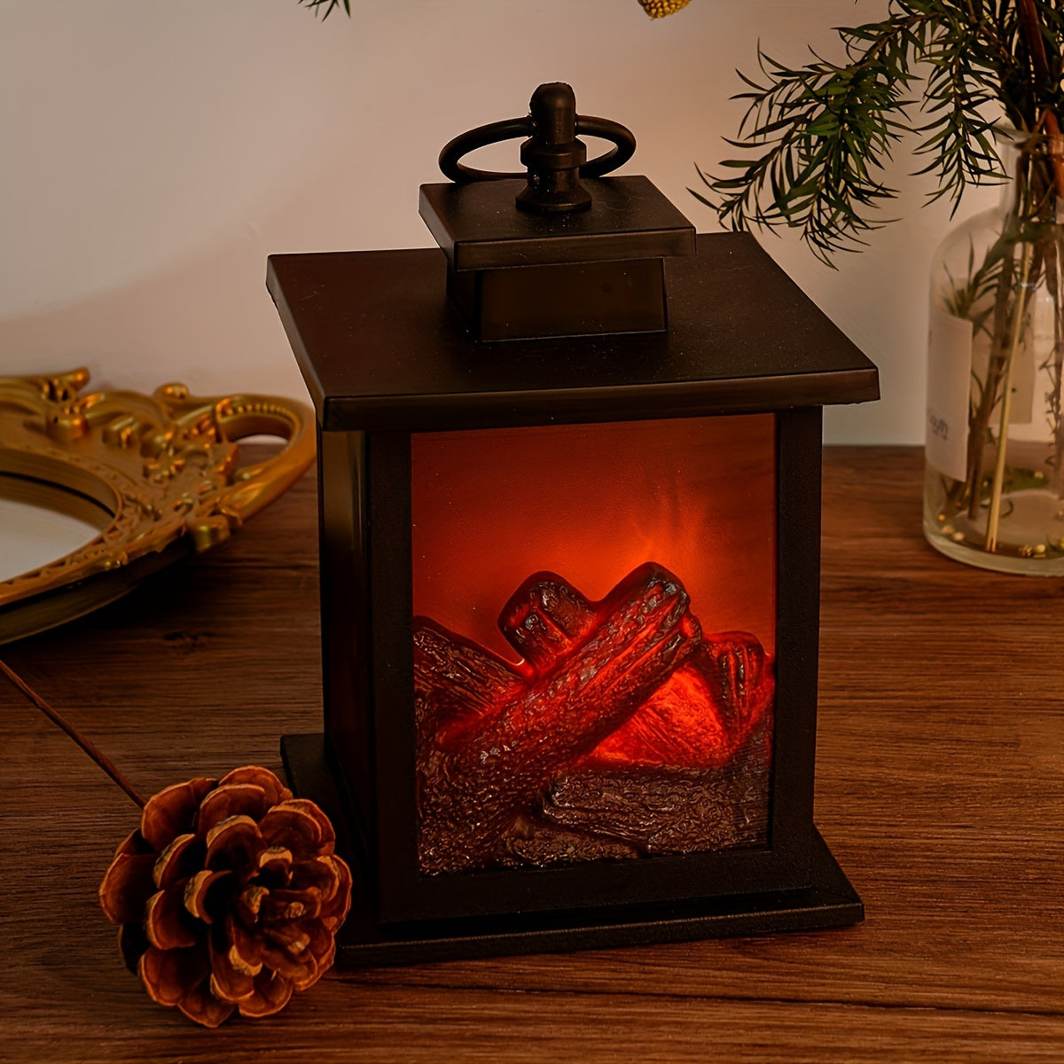 Warm Rectangle Flame Effect Table Lamp