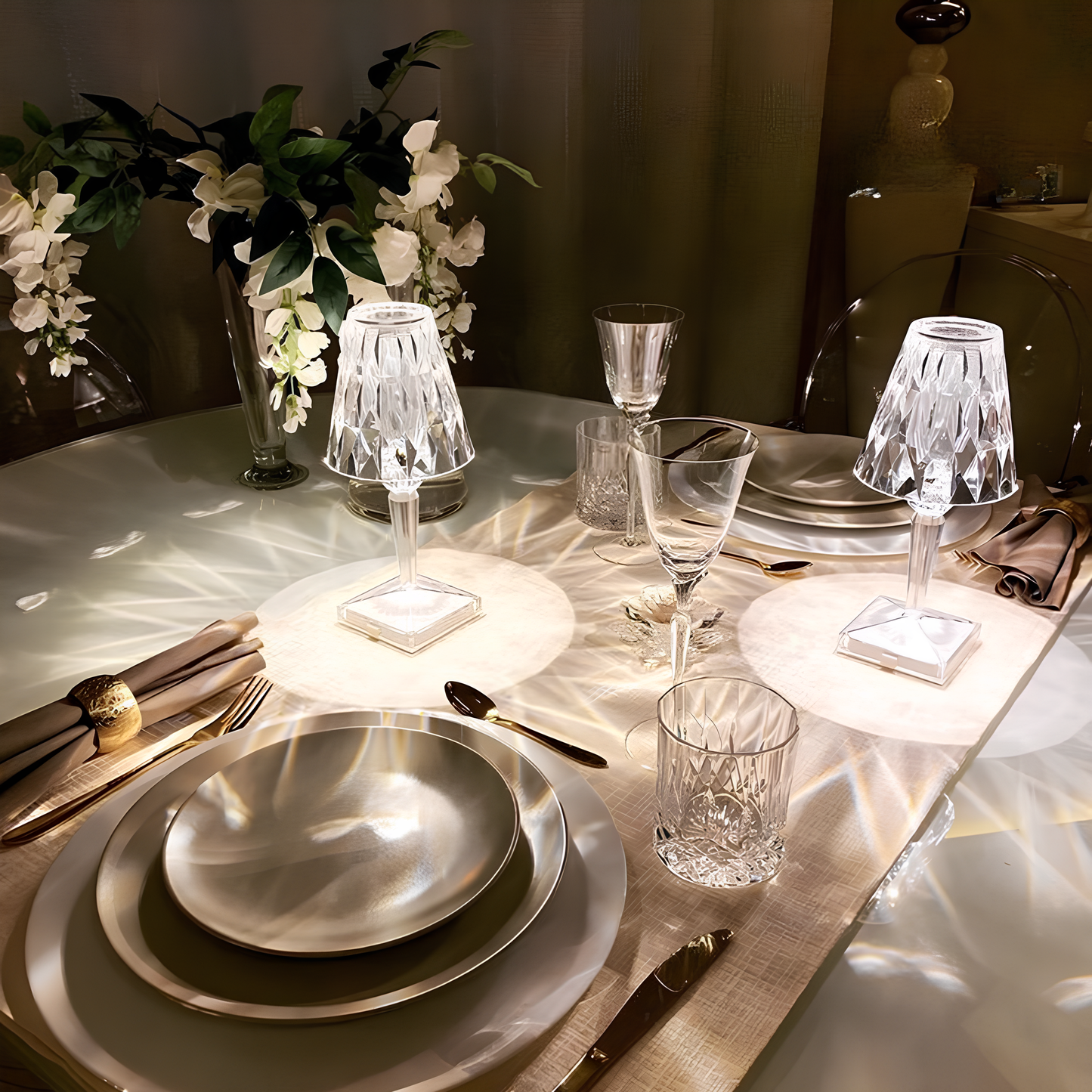 Luxurious Glass Table Lamp with Dimmer and USB Recharge