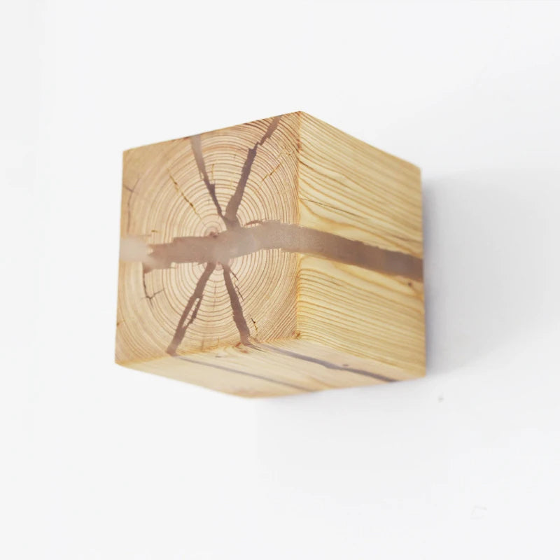 Natural Wooden Square Wall Lamp 1-Light