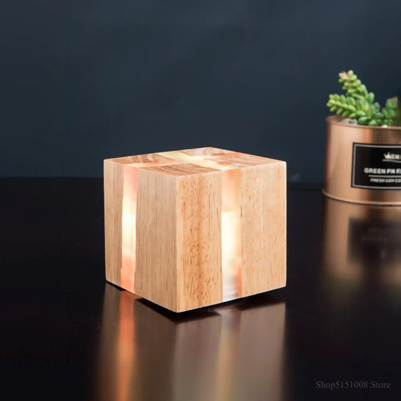 Natural Wooden Square Wall Lamp 1-Light