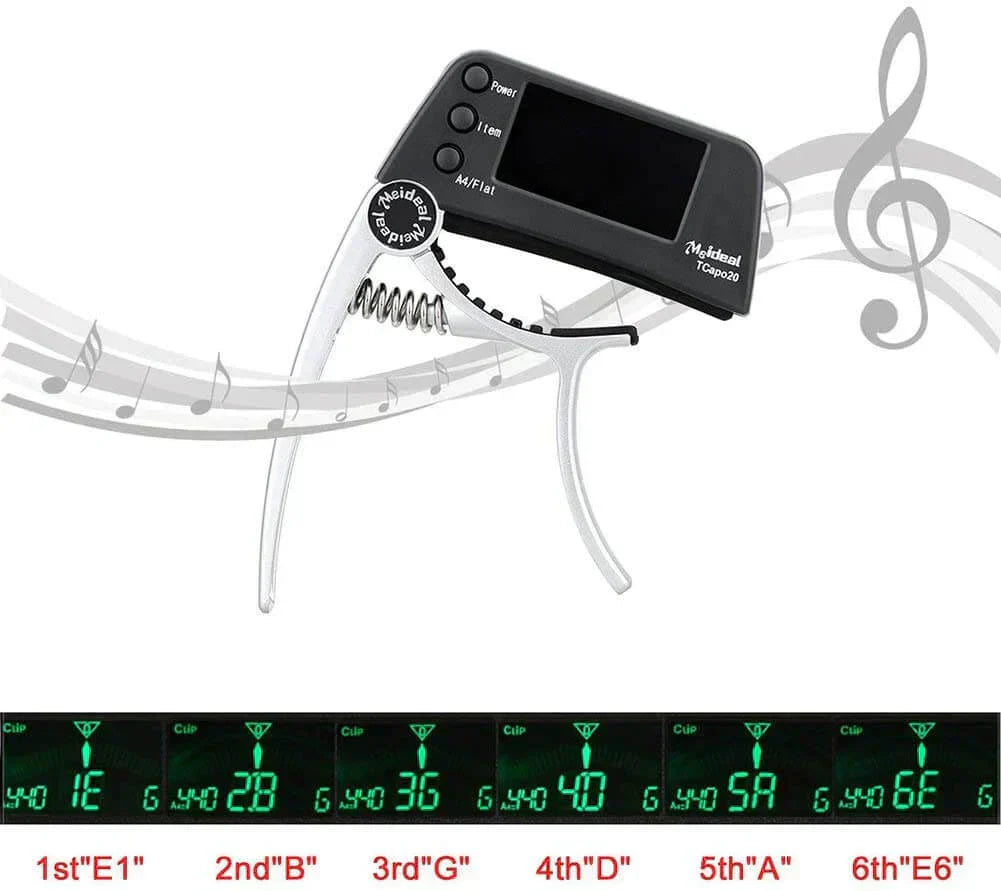 Compact Clip-On Guitar Tuner and Capo