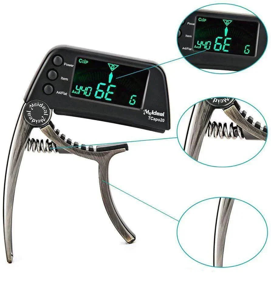 Compact Clip-On Guitar Tuner and Capo
