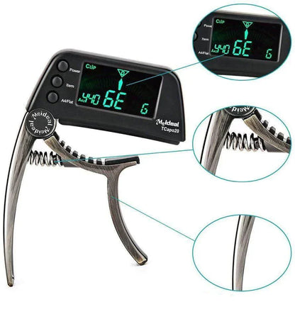 Compact Clip-On Guitar Tuner and Capo