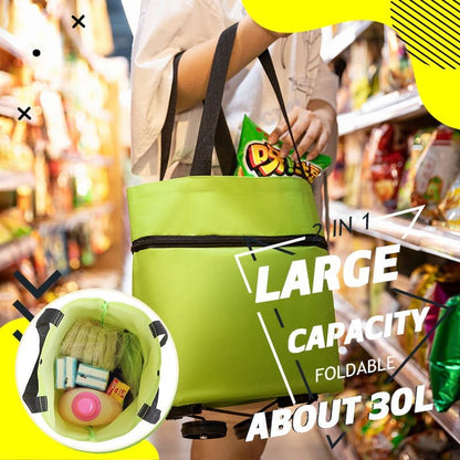 Practical 2-in-1 Folding Shopping Tote with Wheels