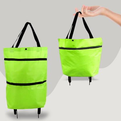 Practical 2-in-1 Folding Shopping Tote with Wheels - Fesara