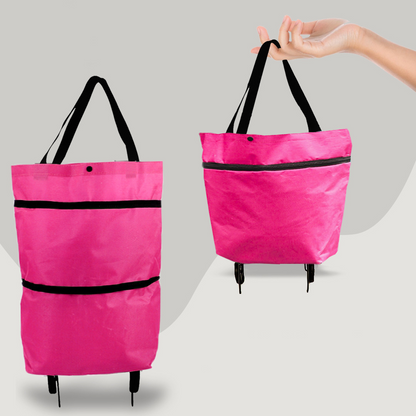 Practical 2-in-1 Folding Shopping Tote with Wheels