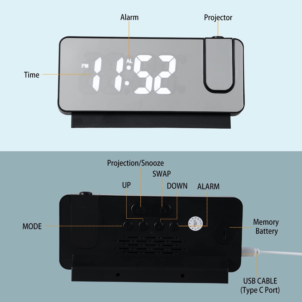Compact LED Mirror Alarm Clock with Dual Alarms